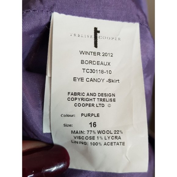 Treslise Cooper Size 16 Purple Wool Blend Frill Office Pencil Straight Skirt - Picture 4 of 4